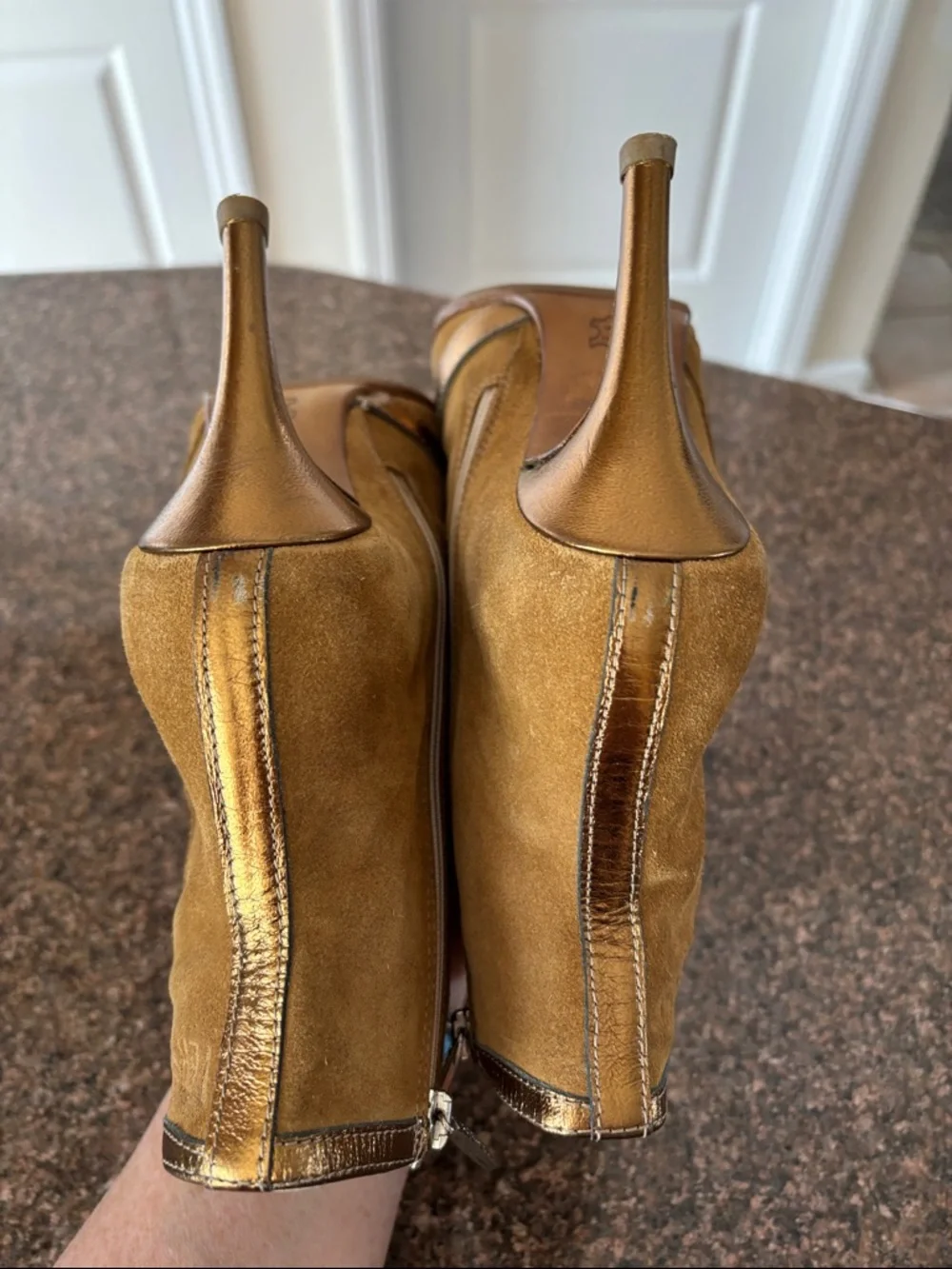 Versace Versus Ladies Camel Suede Bronze booties-7-VINTAGE 90’s